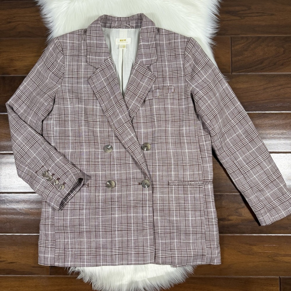 Maeve‎ Anthropologie Women's Size 8 Brown Plaid Double Breasted Blazer Jacket